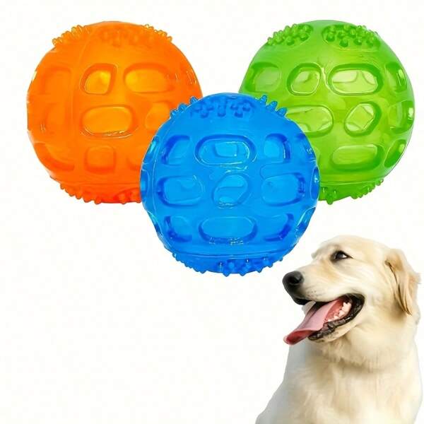 1pc/3pcs Dog Squeaky Ball Toy - Interactive Pet Chew Toy For Dental Health, Rubber, Suitable For All Breeds, Indoor & Outdoor Play, Without Battery