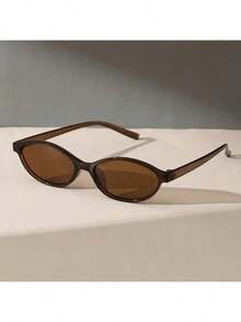 1 对时尚椭圆形眼镜，可定制，多功能，复古风格，适合夏季旅行、海滩、学校，椭圆形镜框，豹纹印花 - 漸變茶 - 查看 12