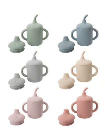 1PC Baby Silicone Sippy Cup Double Lids With Handle Multi-Purpose Portable Water Bottle Kids Feeding Training Sippy Cups Liquid Storage Sets For Baby