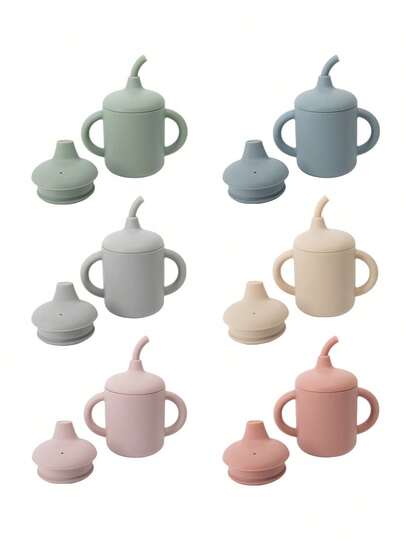 1 件婴儿硅胶吸管杯双盖带手柄多用途便携式水瓶儿童喂食训练吸管杯液体储存套装适用于婴儿