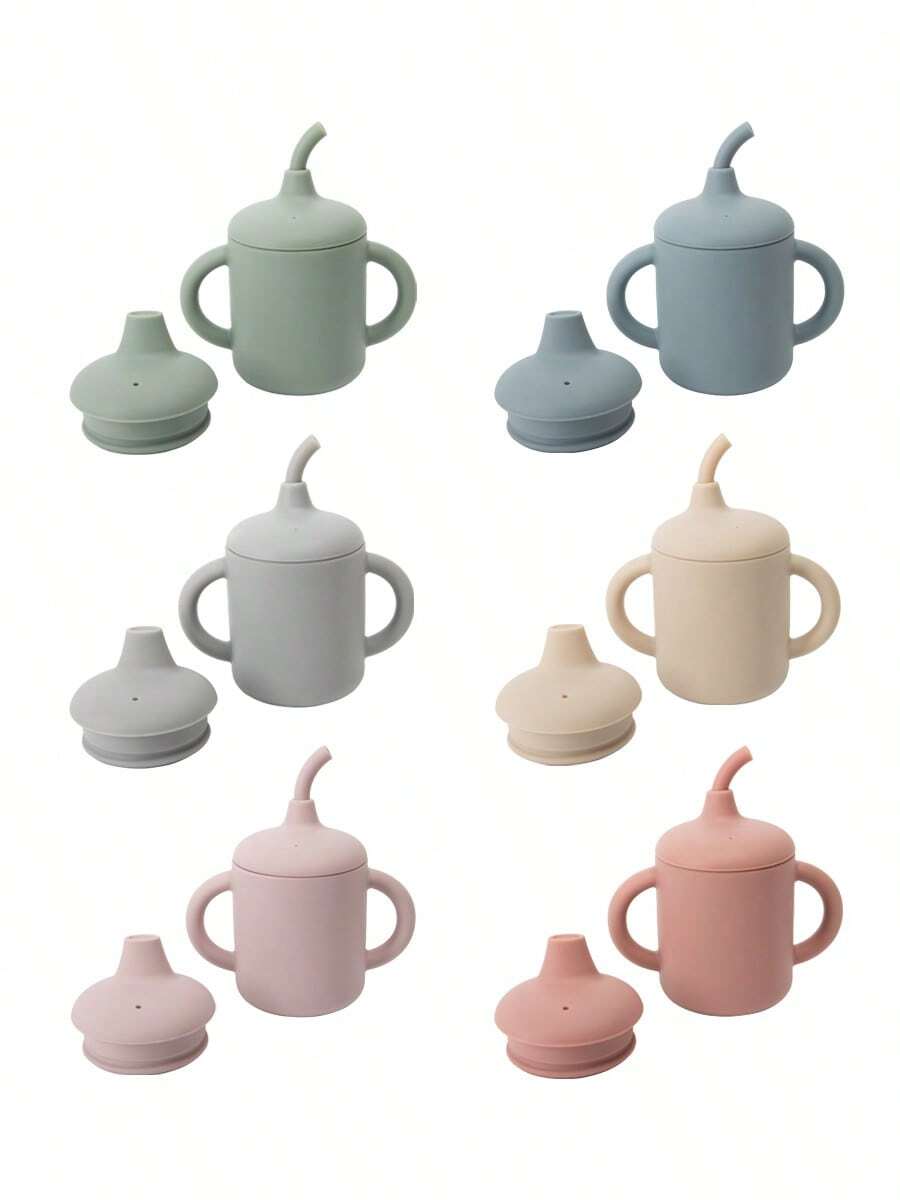 1 pezzo Tazza con beccuccio in silicone per bambini con doppio coperchio e manico, bottiglia d'acqua portatile multifunzione, set di tazze con beccuccio per l'alimentazione e lo stoccaggio di liquidi per bambini