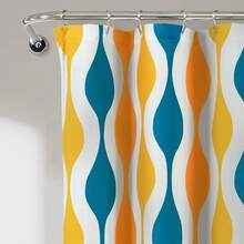 Mid Geo Shower Curtain, 72 X 72, Gold & Gray, Bathroom Decor - Turquoise & Orange - View 4