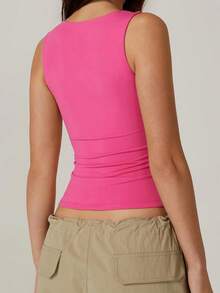 Women's Square Neck Tank Tops Sleeveless Solid Color Slim Fit Tank Tops Summer Shirts - Màu Hồng Tươi - Xem 6