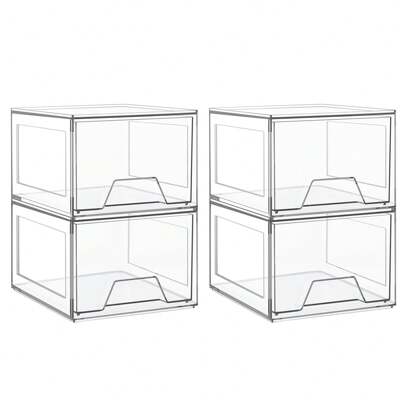 2/4 paquetes Organizador de maquillaje apilable, organizador y cajones de almacenamiento de baño de 4.4" de altura de acrílico, contenedores de almacenamiento de cajones de plástico transparente para tocador, debajo del fregadero, gabinetes, despensa