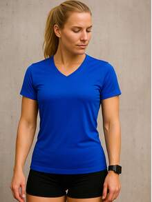 Kit 3 Women's Short Dry Fit Basic Plain T-Shirts Sun Protection UV Thermal Blouse Gym Sports Shirt - 黑色 - 查看 2