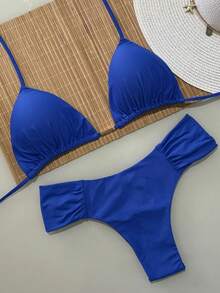 Triangle Bikini With Double Butterfly String Panties In Various Colors - azul real - Ver 1