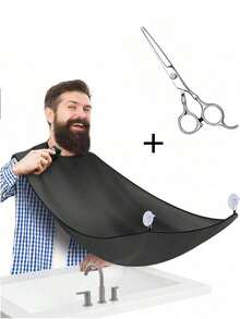 Fartuch do golenia, męski fartuch do golenia, przezroczysty fartuch do golenia z przyssawką, fartuch do stylizacji wąsów, zestaw maszynek do golenia, zestaw nożyczek - Czarne - Zobacz 13