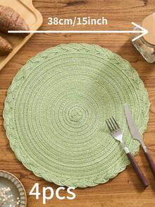 1/4/6/12pcs Bohemian Style Woven Round Placemats, Solid Color Braided Edge Anti-Slip Coasters For Home Kitchen, Dining Table, Suitable For Festivals, Parties, Birthdays, Weddings, Events (Multiple Color Options) - Green - View 17