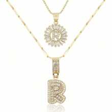 Dainty Bubble Initials Balloon Letter Necklace Set For Women Double-Layer Rock Initials Letter Necklace Set Synthetic Cubic Zirconia Micro-Inlaid Crown Letter Diy English