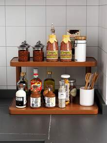 1 Piece Bamboo Multi-Purpose Kitchen Shelf, Multi-Tier Countertop Spice Rack With Storage Shelf, Desktop Double Organizer, Great For Dressers, Decorative And Utility Shelves For Home, Balcony Decoration - Brown - View 3