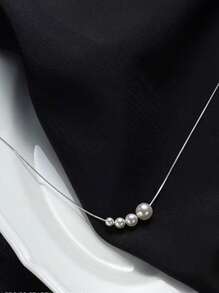 简约气质珍珠蛇骨链项链女铜材质项链轻奢小众设计感圆珠锁骨链珠子可转动