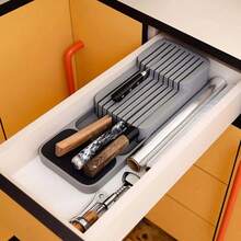 39*13CM Compact Cutlery Storage Utensil, Knife Drawer Organizer, Plastic Tray Utensil Rack Kitchen Storage, Kitchen Organisation(The Knife Is Not Include) - Grey - View 11