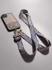 Line Lattice Stylish Pearl Pendant Bracelet Phone Crossbody Lanyard Rope Neck Rope Chain Compatible With Apple Phone Case Universal Accessories - Checkered Neck Strap - View 4