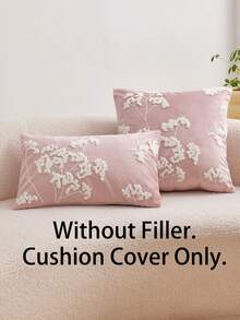 1pc Pink Ditsy Floral Embroidered Decorative Throw Pillow Cover, Suitable For Indoor Decor, All-Season, No Pillow Insert Included - Pink - View 3