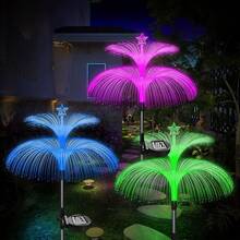 1 pièce Lumières de jardin solaires Nouvelle version améliorée Lumières solaires extérieures étanches Lumières de fleur solaire à double méduse et étoile changeant de 7 couleurs pour décoration de jardin extérieur de Noël Cadeaux pour femmes