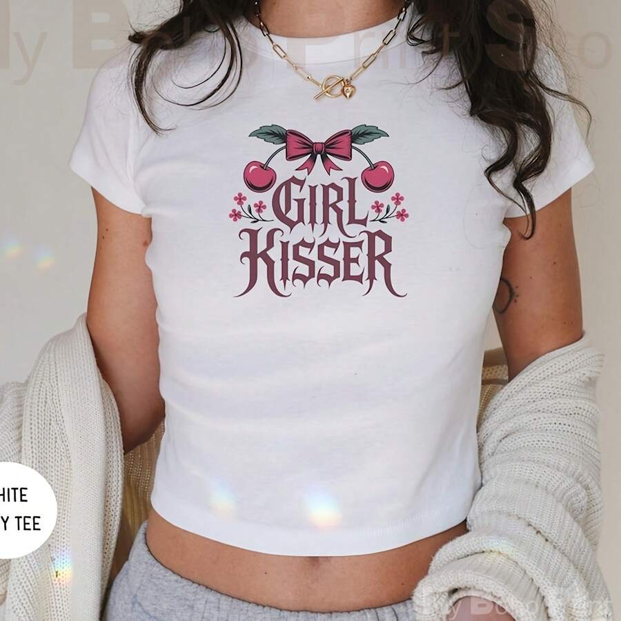 Girl Kisser Baby  Shirt, 90s Y2K, Gothic Coquette Ry Lesbian, Bi Subtle Sapphic Gay Pride Shirt, WLW Femme Butch Lesbian Couple Gifts220G Heavyweight 100% Cotton T-Shirt . This Offers A Structured Fit, Soft Feel, And Long-Lasting Wear. Perfect For Casual Styletops For Wo Vintage Clothes Wo Clothes Wo Vintage Wo Tops Mujer Cute Tops Wo Cotton Wo Clog Halloween Camisas Summer Clothes Wo Casual Punk Western Tops Wo Fourth Of July Outfit Kpop Cowboy Outfits For Wo Ry Ropa 100% Cotton Y7k Ing Cute Gothic Wo Clothes Black And White Top Vintage Tops Cloth For Wo White Goth Inawly Retro Clothes For Wo Korean Fashion Wo Camisas Para Mujer - White - View 1