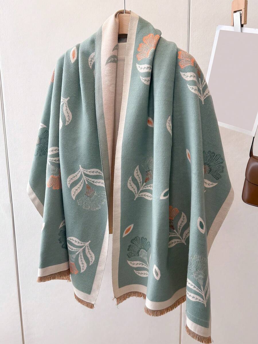 1pc Women Double-Sided Scarf, Winter Dual-Use Air-Conditioned Room Shawl, Long Thick Warm Everyday Versatile Neck Warmer - Green - View 1
