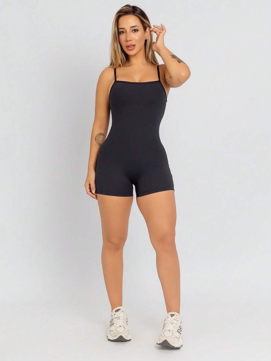 Black Fitness Gym Jumpsuit In Polyamide MC173 - Black - View 1