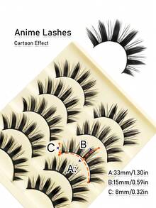 Rikuaild 5 Pairs Cartoon Style Natural Long Cosplay Anime Bridal Stage Daily Makeup Anime Eyelashes - Spiky Manga Lashes - View 6