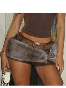 SHEIN ICON Vintage European & American Sexy Furry Leather Decorative Adjustable Waist Belt, Fashion Personalized Belt For Women Fall, Autumn, Halloween - Multicolor - View 2