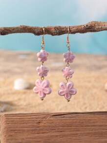 1 Par de Brincos Pendentes de Flores de Cerâmica em Estilo Boho Multicamadas, Jóias Boêmias Coloridas de Praia, Adequados para Uso Diário ou Férias
