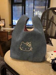 Sanrio Sanrio Hello Kitty Cute Denim Embroidered Kitty Handbag, Hello Kitty Bag ,A Stroll Bag, Portable And Spacious For Carrying Out, A Lunch Bag For Work.,Handy New Hello Kitty Lunch Box Bag Cartoon Cute Handbag Large Capacity Tote Storage Bag,Travel Essentials