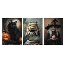 3pcs Halloween Decoration Black Cat And Jack - Lantern, Witch And Apple, Frog And Pot Wall Arts Canvas Posters, High Definition Printing Optional Frame, Living Room And Bedroom Home Decoration Hanging Paintings - Multicolor - View 13