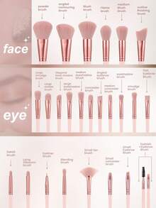 46pcs Makeup Tool Set Including 25pcs Makeup Brush &Makeup Sponge &Finger Puff &Makeup Puff Sponge Triangle& Makeup Brush Cleaner Bowl & Eyelash Curler & For Liquid, Cream, And Powder - Buffing, Blending, And Face Brush - Pink - View 2