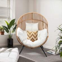 Vongrasig Wicker Egg Chair PE Rattan Chair With Cushion, Oversized Patio Lounge Chair For Outdoor, Indoor, Balcony, Backyard, Garden