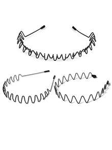 4pcs Unisex Black Minimalist Elastic Anti-Slip Wavy Tooth Invisible Headband,Suitable For Outdoor Sports And Daily Wear - Black - View 20