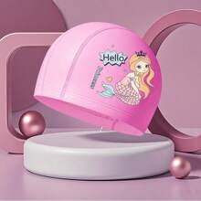 1 pieza Gorro de natación rosa de PU con diseño de sirena resistente al agua para piscina y playa