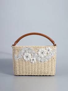 夏季新款时尚串珠绣花花手提包,女士时尚休闲草编沙滩包,海滩度假大容量单肩包,夏季轻便旅行必备草编斜挎包,适合度假、海滩、海边、游轮、约会、购物、送礼、节日、户外。 - 彩色 - 查看 12