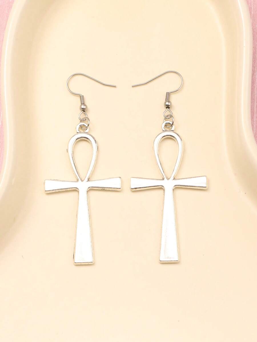 1 对 Ankh 十字架吊坠耳环 女士复古珠宝 长款大号配饰 节日礼物