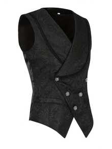 男士纯色双排扣正装马甲 - 黑色 - 查看 3
