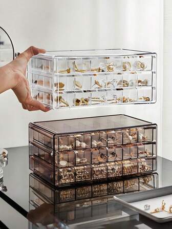 1pc, Acrylic Three-Layer 72-Grid Jewelry Box, Transparent Multi-Layer Compartment Jewelry Storage Box, Large-Capacity Jewelry Storage Box, Drawer-Type Storage Box, Raw Material Container, Jewelry Display Box, Suitable For Rings, Earrings And Necklaces, Drawer-Type Display Storage Rack, Bathroom Storage, Stackable Desktop Drawer,