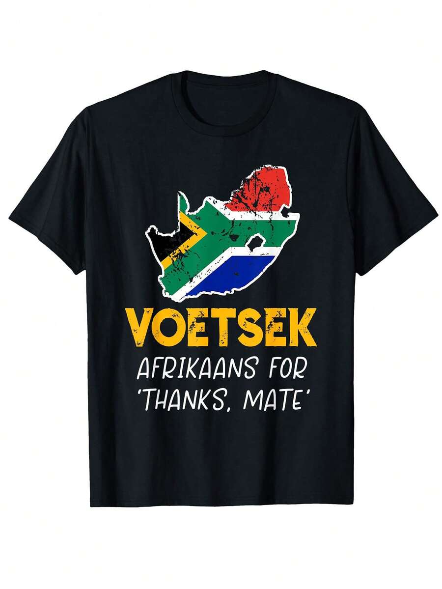 South Africa Voetsek Afrikaans Translation Flag Humor T-Shirt Classic Black Casual Sports Daily Wear Travel Soft Weekend Comfort - 黑色 - 查看 1