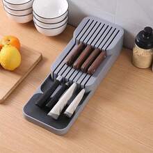 39*13CM Compact Cutlery Storage Utensil, Knife Drawer Organizer, Plastic Tray Utensil Rack Kitchen Storage, Kitchen Organisation(The Knife Is Not Include) - Grey - View 4