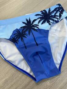 1pc Men's Tropical Print Swimsuit, Breathable Beach Party Swimming Trunks