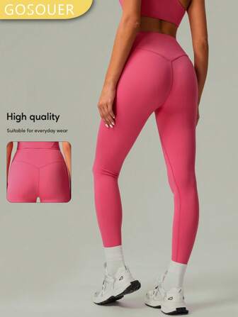 GOSOUER 女士裸色纯色高腰无尴尬线深V提臀线条紧身显瘦运动跑步健身瑜伽运动打底裤