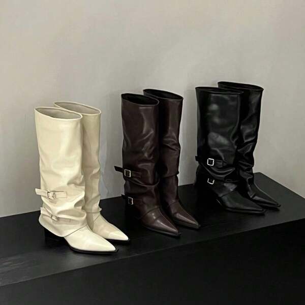 Gürtelschnalle ~ Hosenröhrenschuhe, dicke Absatzstiefel, Stiefel, Damenstiefel, europäische und amerikanische heiße Mädchen, hohe Röhrenschuhe, spitzer Kopf, schwarze Hosenröhrenschuhe, gebratene Straße. Einfach, aber hochwertig. Jedes Mal, wenn Sie die Kleidung auswählen, ist es die beste Überraschung für sich selbst. Valentinstagsgeschenk, Geburtstagsgeschenk, wasserdichte Familie, Ehefrau, Geliebte, Mutter, beste Freundin