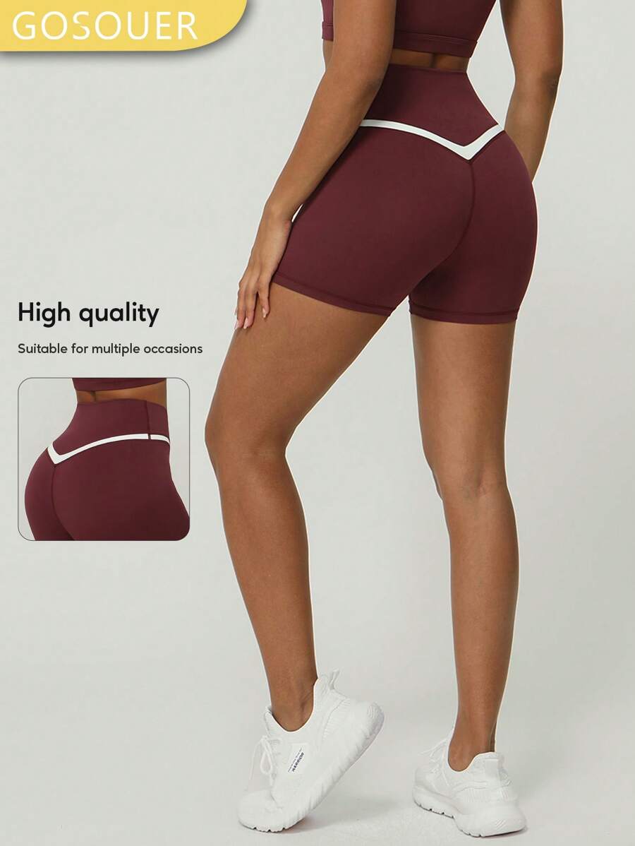GOSOUER Women's Colorblock V-Waist Slimming Sports Fitness Hip-Lifting Short