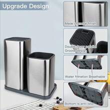 1 Set Stainless Steel Knife Holder And Kitchen Utensil Storage Canister, Single Slot Design For Free Insertion, Durable Material, Suitable For Storing Kitchen Knives, Utensils, Kitchen Rack, Draining Rack, Storage Organizer And Other Kitchen Storage Items - Stainless Steel Color - View 5