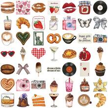 50 piezas Nuevos adhesivos decorativos con letras de "Foodie Girl", graffiti, cámara casual, postres, té de la tarde, patrón de lazo para iPad, equipaje, cuaderno, funda de teléfono DIY pegatinas papelería manualidades libro de sticker estikers - Multicolor - Ver 3