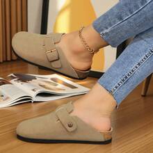Women's Suede Clogs Leather Mules Cork Footbed Sandals Potato Shoes With Arch Support - MÀU NÂU ĐỎ - Xem 2