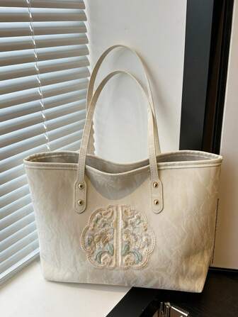 大容量时尚女士单肩包方形腋下包斜挎包大学生学院风背包新款欧美印花托特包批发大容量方形拱形提手女士单肩包