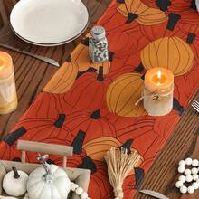 1pc/1set Black Cat & Pumpkin Linen Table Runner, 12*18 Inches/13*72 Inches Seasonal Kitchen Dining Table Decoration Tablecloth, Home Decor, Suitable For Parties, Gatherings, Family Dinners, Autumn - Multicolor - View 7