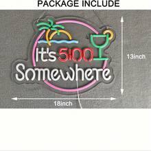 It's 5:00 Neon Wall Decoration Dimmable Tropical LED Neon Sign - Summer Beach Bar, Bedroom, Cafe And Party Decoration With Coconut Design | USB-Powered, High Quality Wall Lights - Bây giờ là 5:00 ở đâu đó - Xem 2