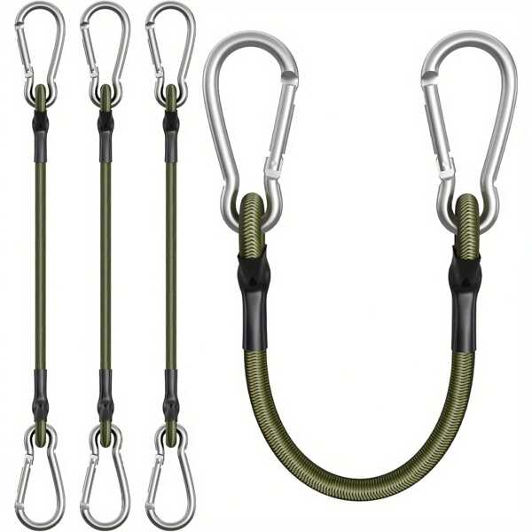 2/4/8/12 Pcs Heavy Duty Rubber Bungee Cords With Metal Hooks, 13.78 Inches - Black And Green, Ideal For Camping, Cargo, Bicycles, Outdoor Tents, Luggage Racks, Camping Gear | Rubber Straps | Metal Hook Straps