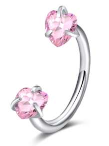 Anillo para la nariz en forma de herradura, anillo de septo con corazón, estrella, y cristales de color rosa, con rosca interna, anillo de cartílago para tragus, aretes para hélice, joyería para piercing de labio, de acero inoxidable, calibre 18/20, 8mm