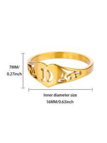 1PC Fashion Hollow Initial Letter Heart Rings For Women Gold Color Stainless Steel A-Z Letter Ring Aesthetic Wedding Jewelry Gift - Yellow Gold - View 47